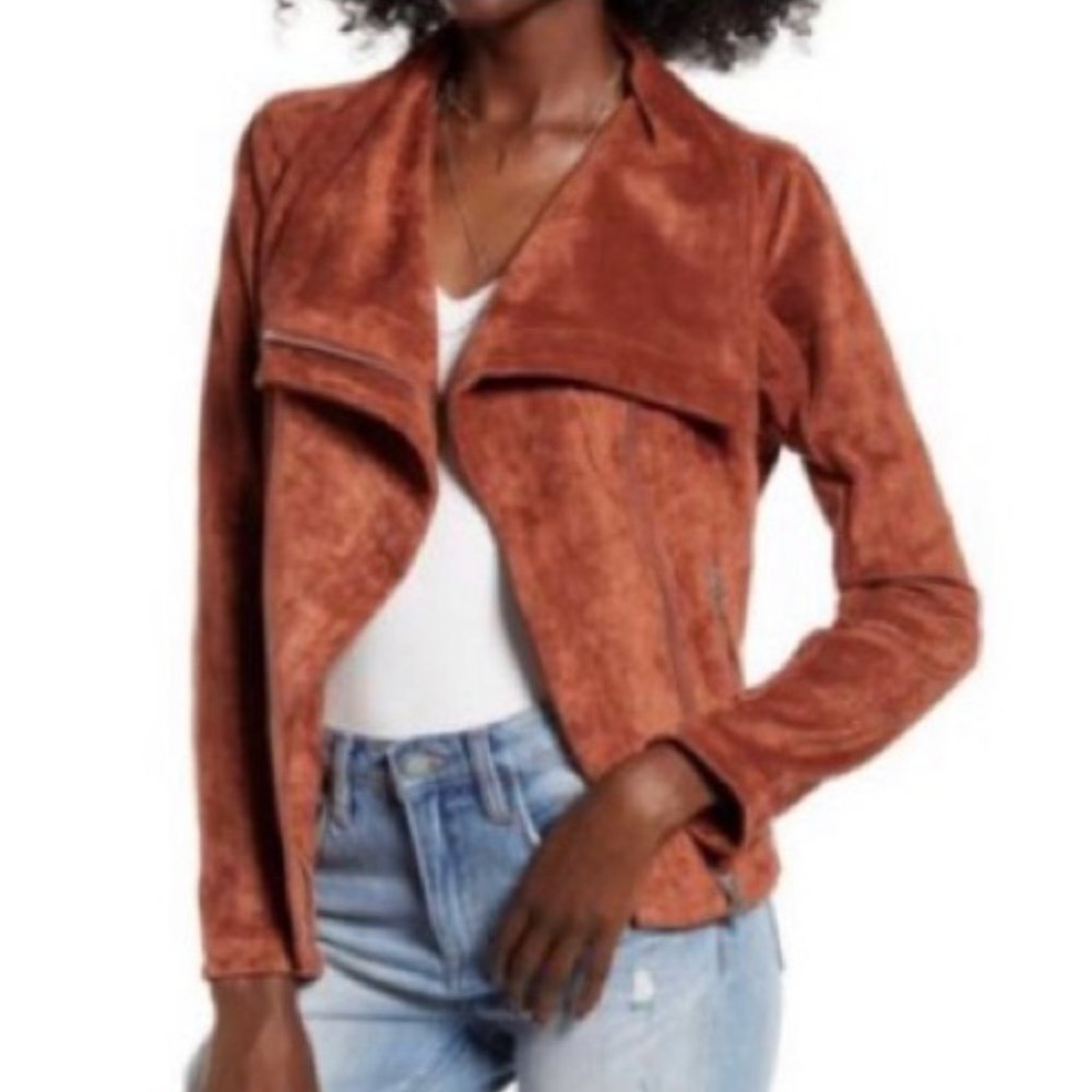 Blank NYC Faux Suede Amber Jacket Rust Brown Small